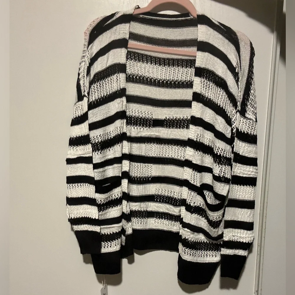Black and White Striped Women's Open front Cardigan S - Picture 1 of 6